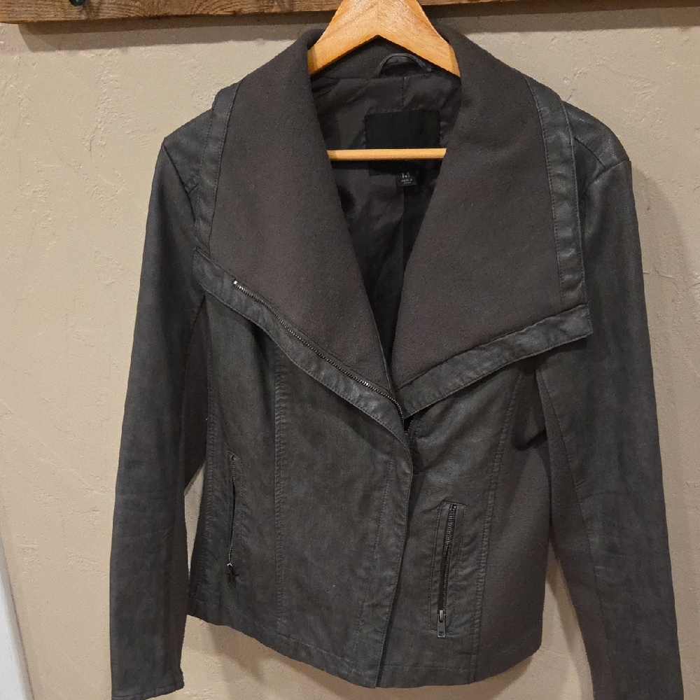 Mossimo Supply Co. Women's Dark Gray Faux Leather Jacket Size M